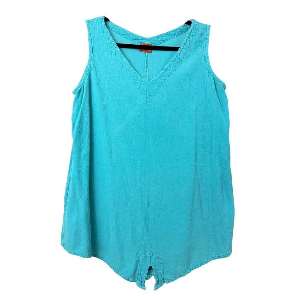 Oh My Gauze Blue V-Neck Sleeveless Long Cotton Top Size MED LG